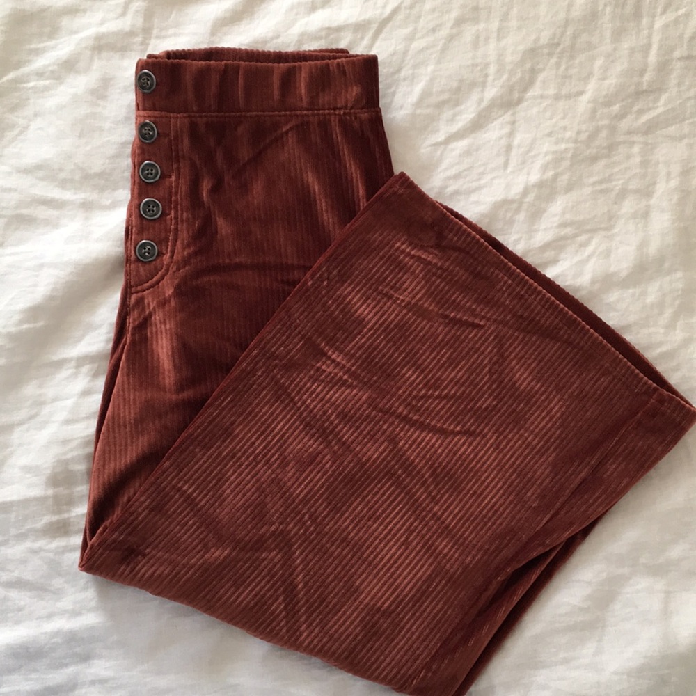 Rust velvet wide leg crop pants